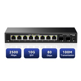 10 Port 2.5Gb Unmanaged Ethernet Switch with 8* 2.5G Base-T Ports, 2*10G SFP Ports, AUMOX PRO 80 Gbps Vlan Switching Capacity Compatible with 100/1000/2500Mbps Plug and Play