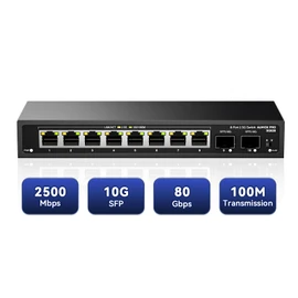 10 Port 2.5Gb Unmanaged Ethernet Switch with 8* 2.5G Base-T Ports, 2*10G SFP Ports, AUMOX PRO 80 Gbps Vlan Switching Capacity Compatible with 100/1000/2500Mbps Plug and Play