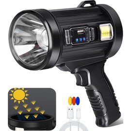 JSKNB Spotlight 1000000 Lumens, 6 Modes Led Rechargeable Spotlight Flashlight As Seen on TV with Tripod, 3 Color Filters, Super Bright Solar Spot Lights Outdoor Handheld for Hunting, Boating, XXXL