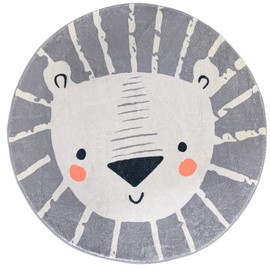 ABREEZE Kids Play Rug 4ft,Lion Round Area Rug Kids Nursery Door Mat Soft Plush Non-Slip Childrens Carpet for Bedroom Living Room Kids Playroom,Grey