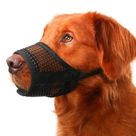Mayerzon Dog Muzzle, Breathable Mesh Puppy Muzzles for Small Medium Large Dogs Jack Russell Terrier Dachshund Beagle Golden Retriever for Biting Chewing Grooming, with Adjustable Hook and Loop