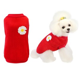 Dog Sweater Dog Clothes Fleece Dog Woolen Sweater Winter Warm Sweat Shirt Flower Pajamas Fleece Sweater for Small Dog Medium Dog Cat Red L