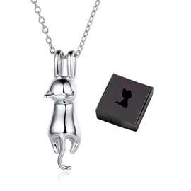 WUNZILO 1 x Cat Necklace Chain Women's Silver 3D Cute Pendant Friendship Cat Lovers Girls Gift Box for Christmas Anniversary Birthday Valentine's Day