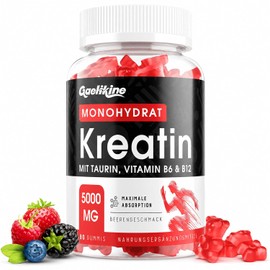 Creatin Monohydrat Gummibärchen 5000mg, Hochdosierte Kreatin mit Taurin, Vitamin B12 & B6, Alternative zu Kreatin Kapseln & Pulver, Vegan, Beerengeschmack, 60 Stück (1er Pack)
