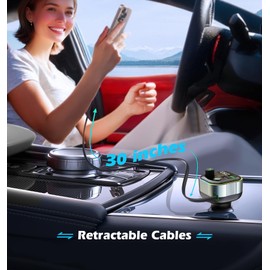 Bluetooth 5.4 FM Transmitter for Car,Type C Retractable Cord Fast Charger