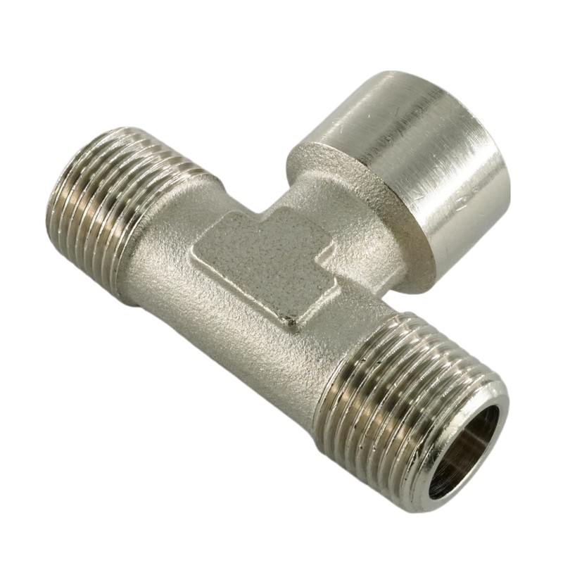 Fittingstore - T-piece with external internal male thread, nickel-plated brass,