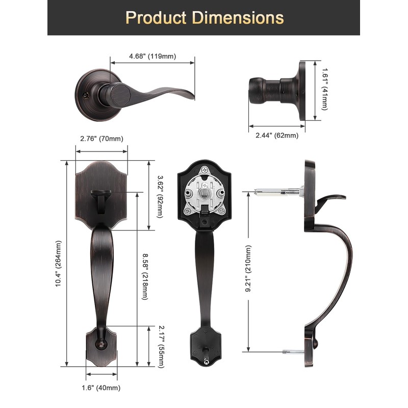 Tinewa Single Cylinder Exterior Handleset, Keyless Front Door Handle with