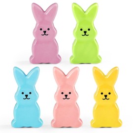 Tuitessine Easter Bunny Decor Ceramic Bunny Figurine 5 Pcs Rabbits Sculpture for Spring Home Decor Tiered Tray Desktop Mantle Shelf Display Ideas Gifts for Easter Spring