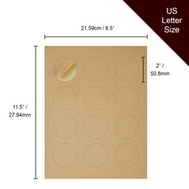 Round Kraft Labels Stickers Printable Paper Brown Color - 2 inches - Pack of 240 Labels - 20 Sheets