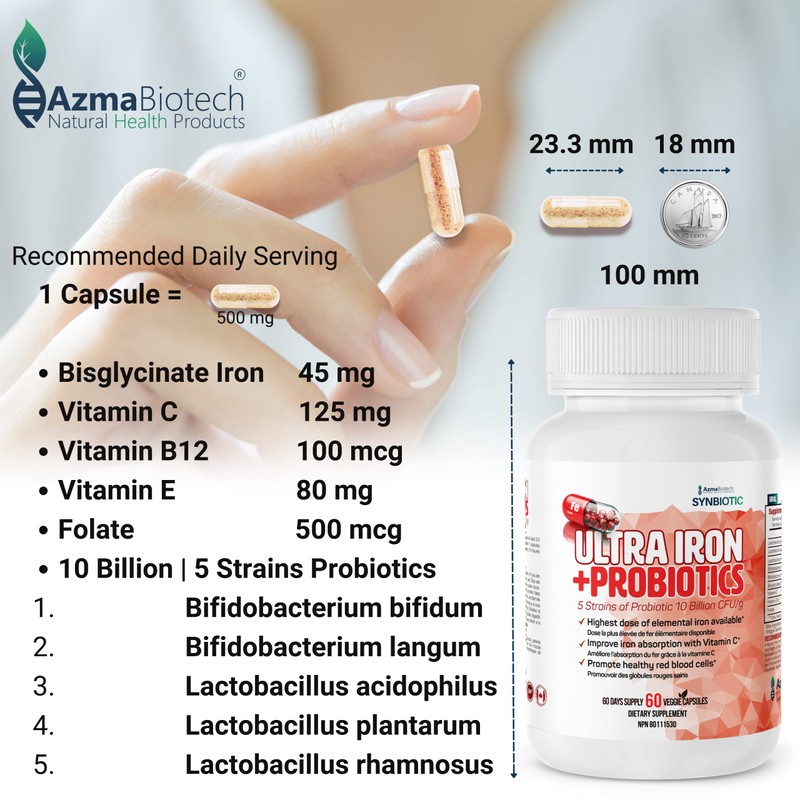 Azmabiotech Ultra Iron Supplements for Women & Men - Plant-Based