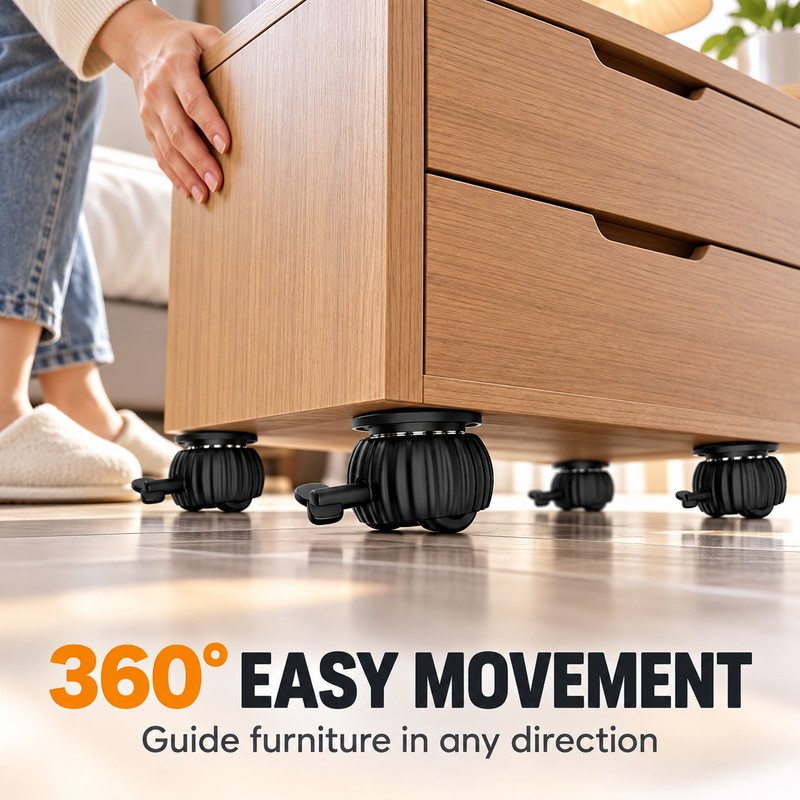 4-Pack 360° Self-Adhesive Furniture Casters with Brake, 110 lb Set