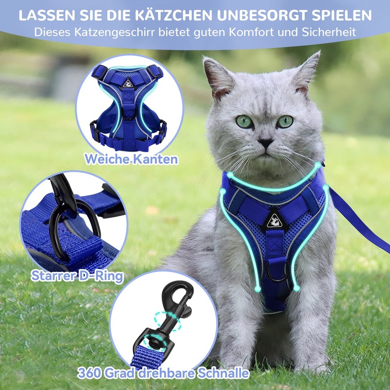Grantop Adjustable Cat Harness, Escape-Proof Cat Harness with Lead Set,