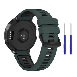 AK Silicone Watch Band Compatible with Garmin Forerunner 735XT / 235/235 Lite Soft Replacement Strap with Metal Buckle for 735xt/220/230/235/620/630 (Green Black)