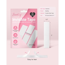 BearKig 50 tiras de cinta de doble cara para moda, cinta de tela transparente invisible para ropa y cuerpo con fuerza durante todo el día, hipoalergénica para pieles sensibles