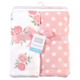 Hudson Baby Infant Girl Silky Plush Blanket, Soft Pink Roses, 30x36 inches