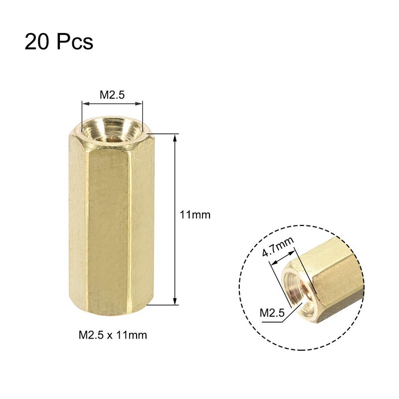 sourcing map 20pcs M2.5x11mm Female Socket Brass PCB Motherboard Spacer