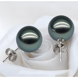 Jewellery Willy Shell Pearl Beads Stud Earrings Shell Pearl Beads Stud Earrings 925 Sterling Silver Hooks Dark Green/Black FMO0003Z
