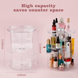 Cosmetic Make Up Organiser, 360° Rotating Storage, Transparent Adjustable Multifunctional for Dresser, Cosmetic Organiser for Dressing Table, Chest of Drawers, Bedroom, Bathroom