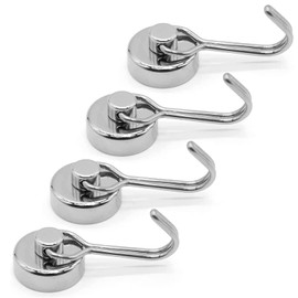 XOPOZON 4 Pack Magnetic Hooks, Pull Extra Strong Neodymium Magnet Hooks, Magnetic Hooks Heavy Duty, Magnets with Hook for Fridge BBQ Indoor Outdoor Hanging Classroom Tools (Silver)