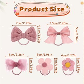10 Pcs Pink Hair Ties with Bows, Cute Hair Ties, Pink Flower Scrunchie, Pinks Rubber Bands for Hairs, Pretty Bow Ponytail Holder for Various Hairstyles
