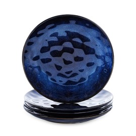 vicrays Ceramic Dessert Salad Plates, 8 Inch, Set of 4, Round, Microwave, Oven, and Dishwasher Safe, Scratch Resistant, Porcelain Fluted Suitable for Snacks, Appetizer, Home, Restaurant (Blue)