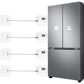 Fridge Lock for Home - Refrigerator & Freezer with Combination Code, Easy Install No Drill Safety for Cabinets, Drawers, Toilet Seats - Multifunctional Adhesive (4, White)