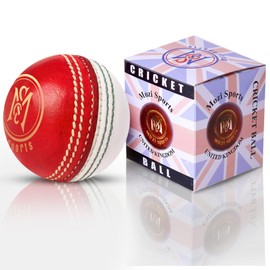 Mozi Sports® Leather Cricket Ball Senior Hand Stitched Match Quality Balls Weight 5.50oz (Red/White)