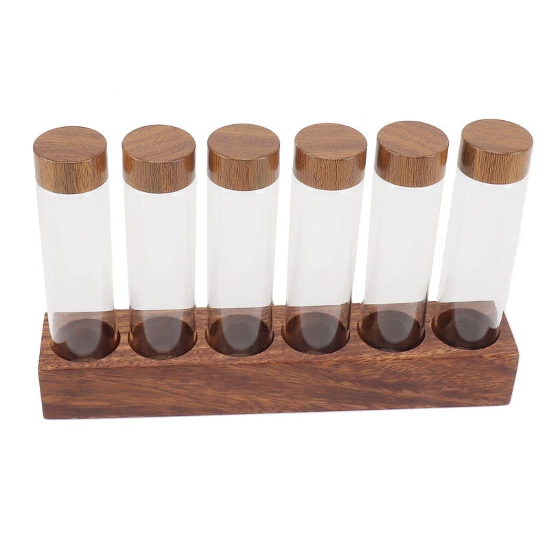 Coffee Bean Storage Tubes with Walnut Wood Stand Lid Glass