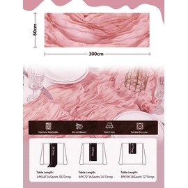 3Packs 10Ft Cheesecloth Table Runners – Boho Gauze Vintage Table Decor, 120 Inch Long Rustic Cheese Cloth Runner for Wedding, Bridal Shower, Birthday, Romantic Party (Pink, 24" x 120"-3Packs)