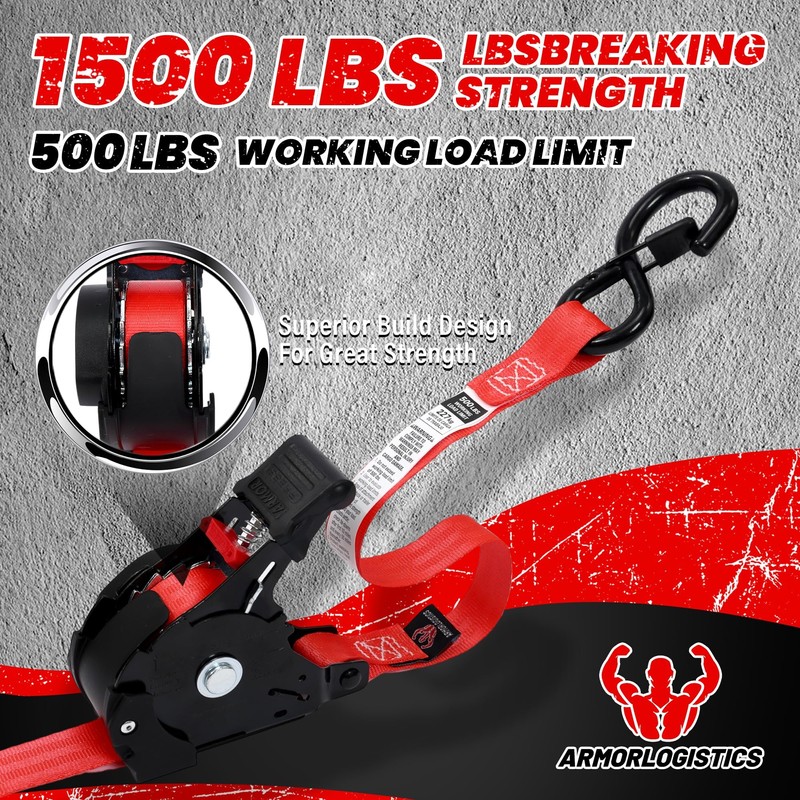 ARMORLOGISTICS Retractable Ratchet Straps 4 Pack, 1 in x 12