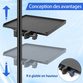 Mic Stand Tray & Clamp On Shelf - Heavy Duty Adjustable Clamp Shelf,Tripod Tray for Music Sheets, Streaming Gear, TV Cart, Speaker Stand Accessories (7.8"x5.5")