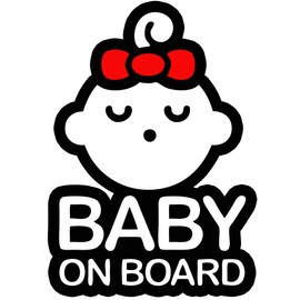 TOTOMO Baby on Board Sticker for Cars Funny Cute Safety Caution Decal Sign for Car Window and Bumper No Magnet - Sleeping Baby Girl with Ribbon