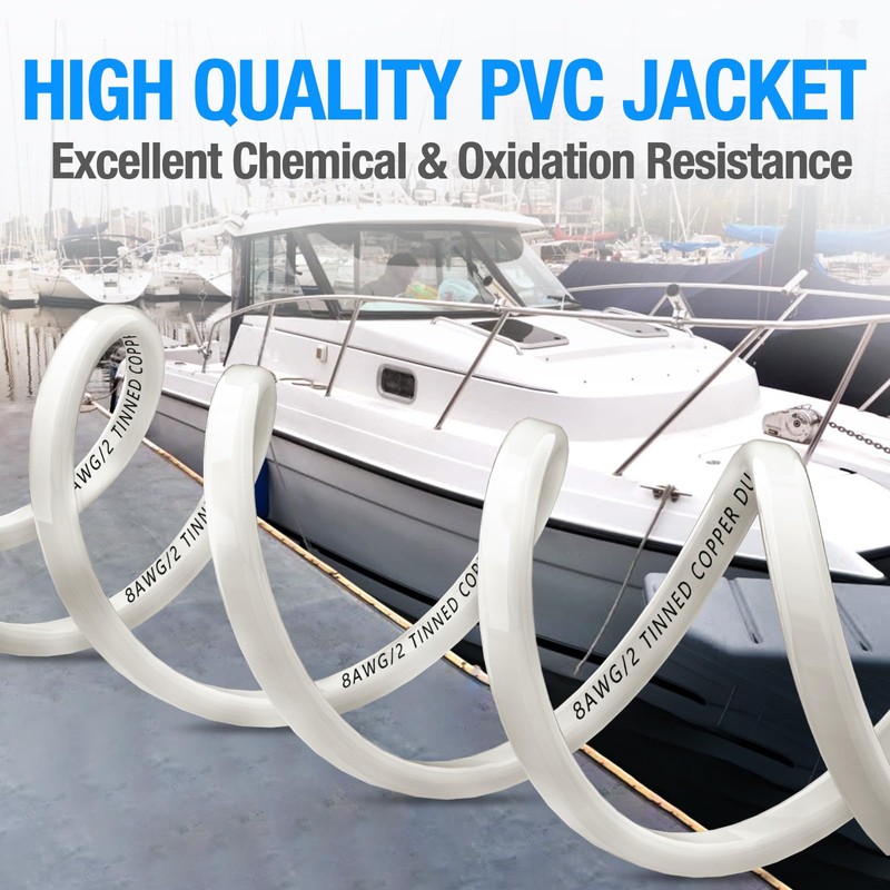 NAOEVO 8 Gauge Marine Wire Duplex, 8 AWG Stranded PVC