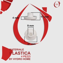 HYDRO HOME Paracolpi wc, tondi in plastica, 4 pezzi, altezza 4 mm, diametro perno 9 mm, diametro paracolpi 21 mm, montaggio facile fai da te, produzione italiana