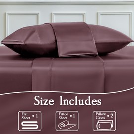 LIFCOM Satin Sheets Queen Size Bed Set,Similar to Silk Sheets,4Pcs Luxury Satin Sheet Set with 15 Inches Deep Pocket (Queen, Rose Taupe)