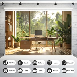 Office Background for Video Conference Modern Cozy Home Office Space Work Place Backdrop Sunlight Indoor Plants Tranquil Work Environment for Live Video Zoom Calls Studio Props Decor 7x5ft