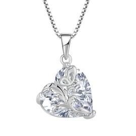 Oskani Butterfly Flower Birthstone Necklace for Women, 925 Sterling Silver 5A Cubic Zirconia Heart Pendant Jewelry, Anniversary Birthday for Wife Mom Her, Cubic Zirconia, Cubic Zirconia