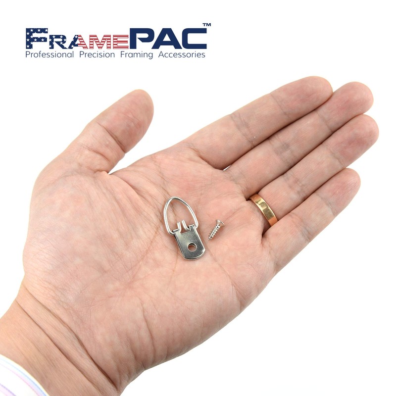 FramePac D Ring Picture Hangers with Screws - 100 Pack