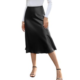 We1Fit Satin Skirt for Women Black Silk Skirts High Waisted Elegant Fall Skirts