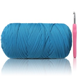 T-Shirt Yarn, 400g/118 Yards Elastic Fabric Crochet Cloth T- Shirt Yarns, Thick Hand Knitting Yarn for Crocheting Bags/Rugs/Baskets/Craft Project/Home Decor, DIY Crafts (Modern, 1-Lake Blue)