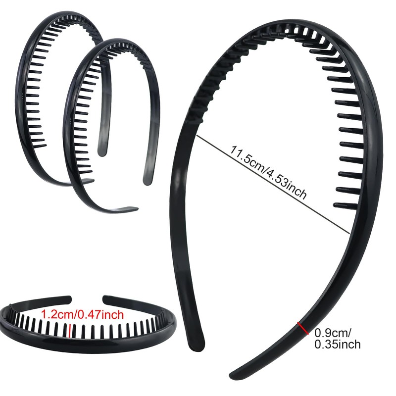 2-Piece Unisex Shark Tooth Comb Headband, Non-Slip Sports Hair Band