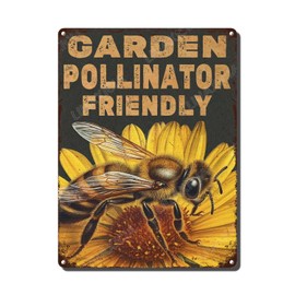 LIUAXICIA Retro Tin Sign Metal Wall Decor Garden Signs Pollinator Friendly Bee Metel Tin Signs Cafes Bathroom Office Store Pubs Club for Home Coffee Wall Decor Sign 12x16 inch-Tin Sign