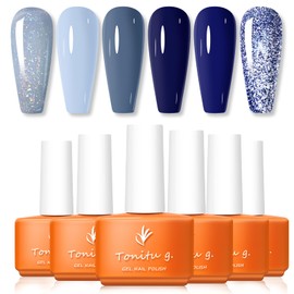TONITU G · Solid Color Gel Nail Polish Set 6Pcs Kit, Blue Purple Green UV LED Soak Off for Salon Manicure and Nail Art DIY