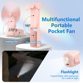 3 Pcs Portable Handheld Fan, 3 IN 1 Mini Hand Fan USB Rechargeable 3 Speeds Personal Foldable Desk Fan with Flashlight, Lanyard, Small Pocket Fan for Travel Concerts Lash, Gifts for Women Girls