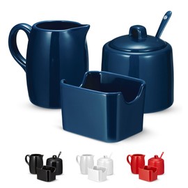 Kook Sugar and Creamer Set, 3 Piece, Pitcher, Sugar Bowl with Lid and Spoon, Sweetener Holder (Navy)