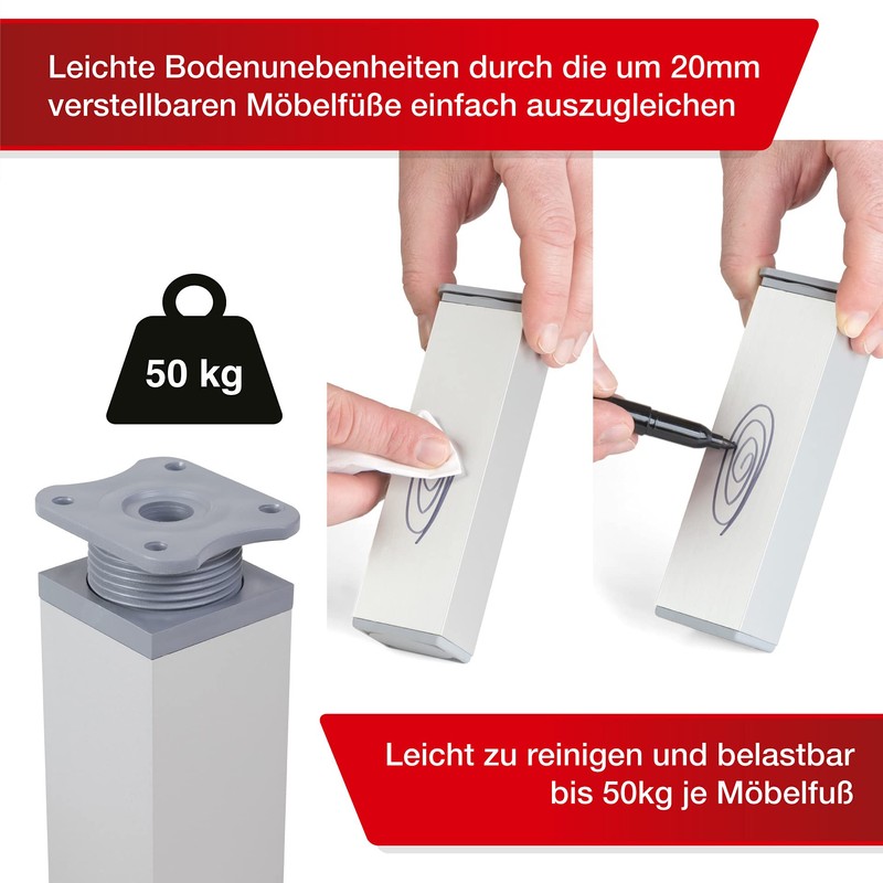 LouMaxx Furniture Feet Adjustable Square - Set of 4 40