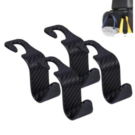 Heatunk 4-Pack Carbon Fiber Back Seat Headrest Hooks - Stylish Car Hangers for Handbags, Clothes, Grocery Bags - Sleek Black Design