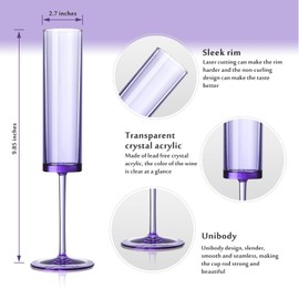 24 PCS Purple Champagne Flutes Plastic 5.4 OZ Champagne Flutes Acrylic Reusable Pastel Colored Plastic Champagne Glasses Long Stem Wine Glasses Champagne Toasting Flutes Wedding For Shower Party