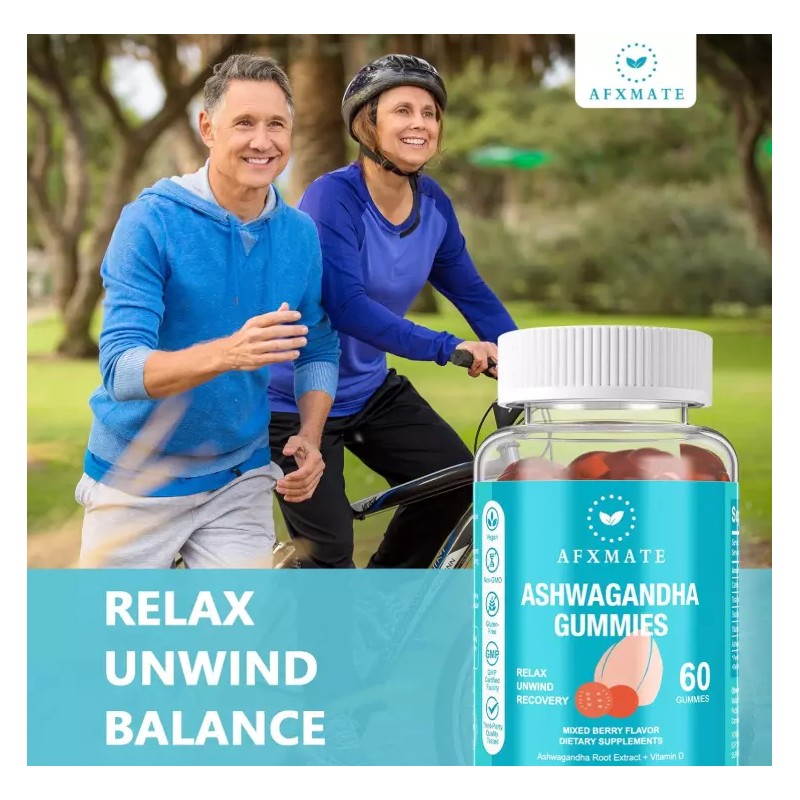 AFXMATE Ashwagandha & Vitamin D Gummies – 120 Count, Non-GMO,