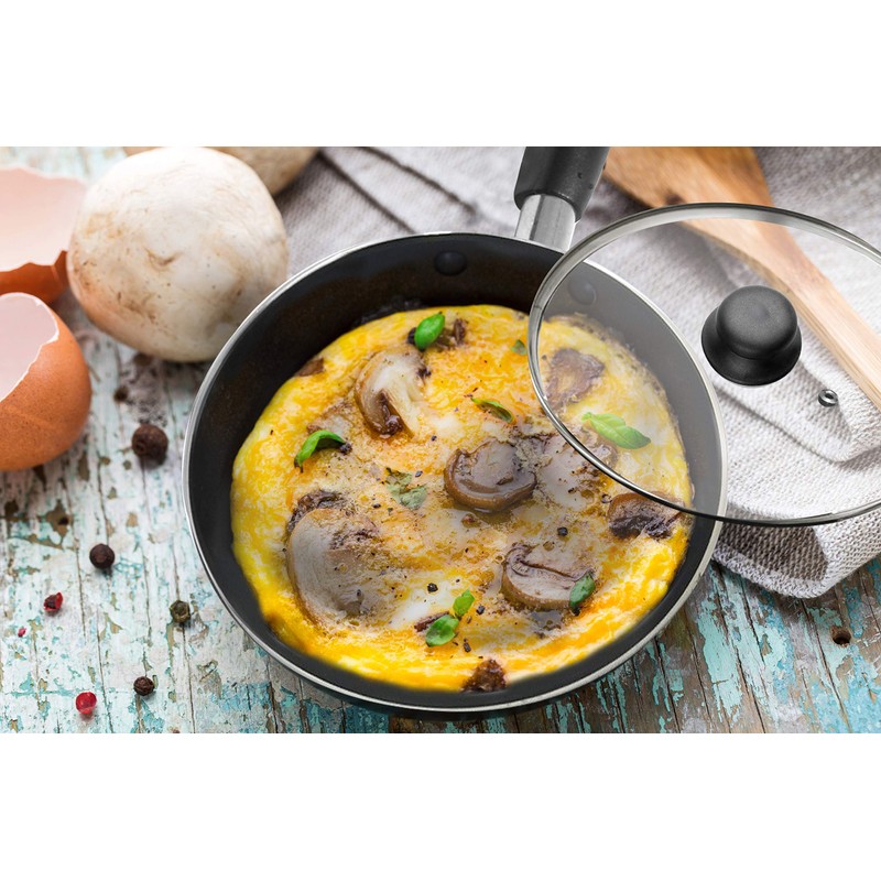 Bene Casa - Black Nonstick Aluminum Frying Pan with Glass